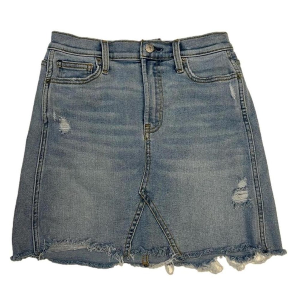 Arizona‎ High Rise Button Fly Distressed Destructed Denim Mini Jean Skirt Size 1